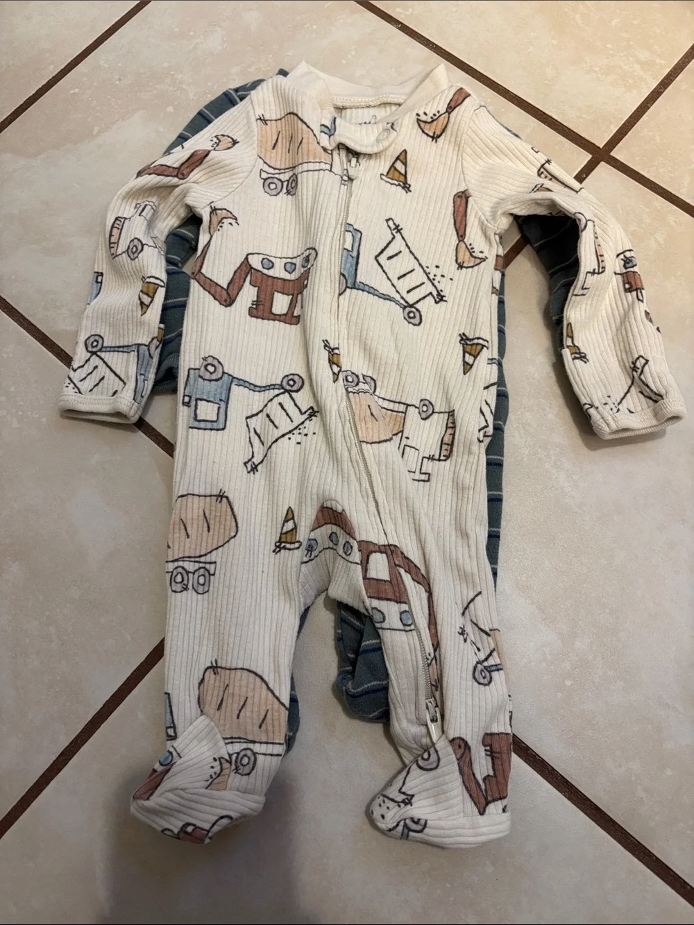 Carter's Boys Footed One-Piece Set in Green, Blue, Cream